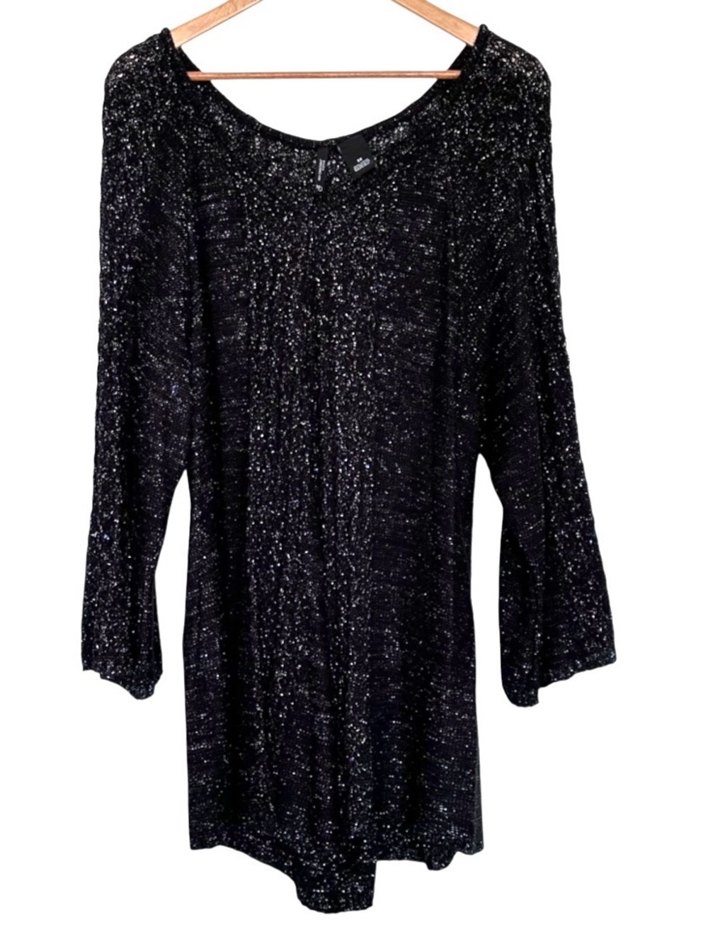 New Directions Plus Sweater Women’s 3X Black Sparkly 3/4 Sleeve Pullover V Neck